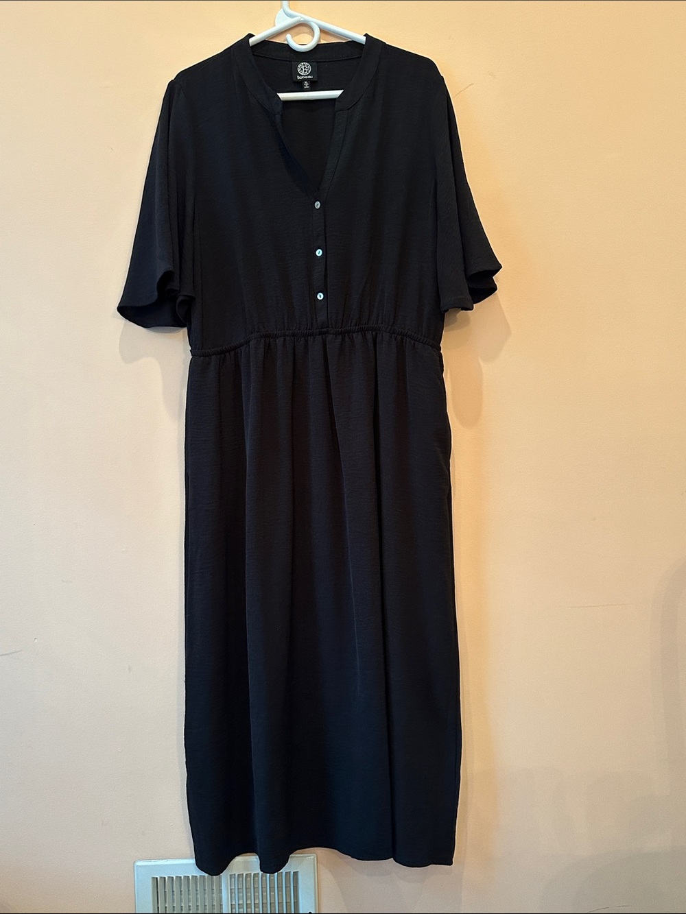Bobeau Black Flutter Sleeve Button Front Midi Dress XL NWT
